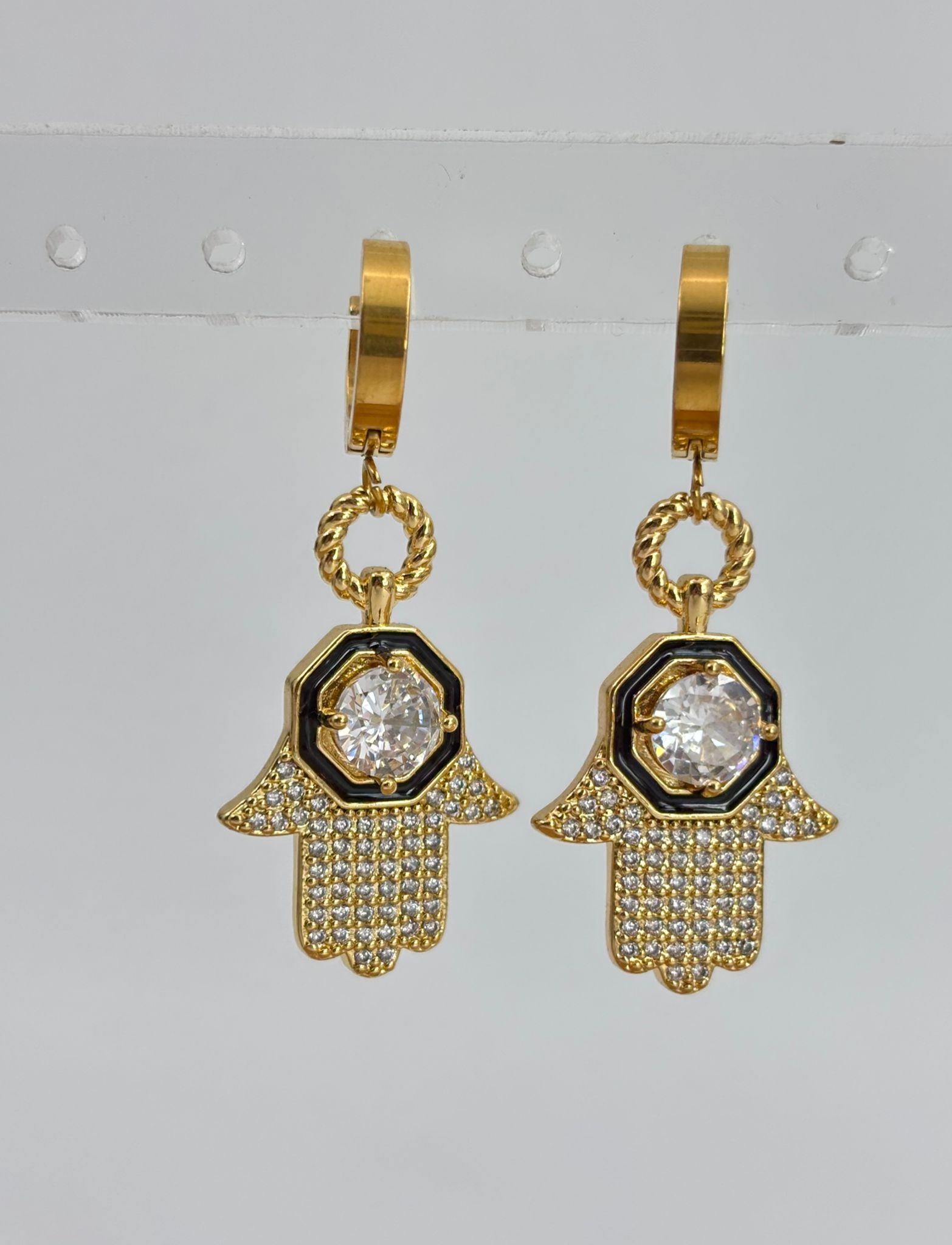 Hamsa Küpe | Gold Taş Detay