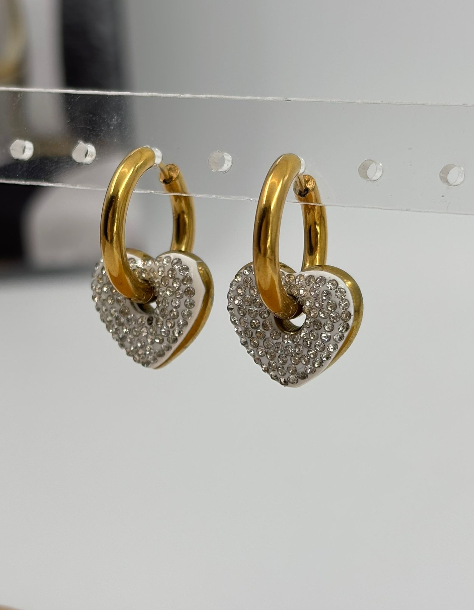 Kalp Küpe | Taşlı Gold Mini Model