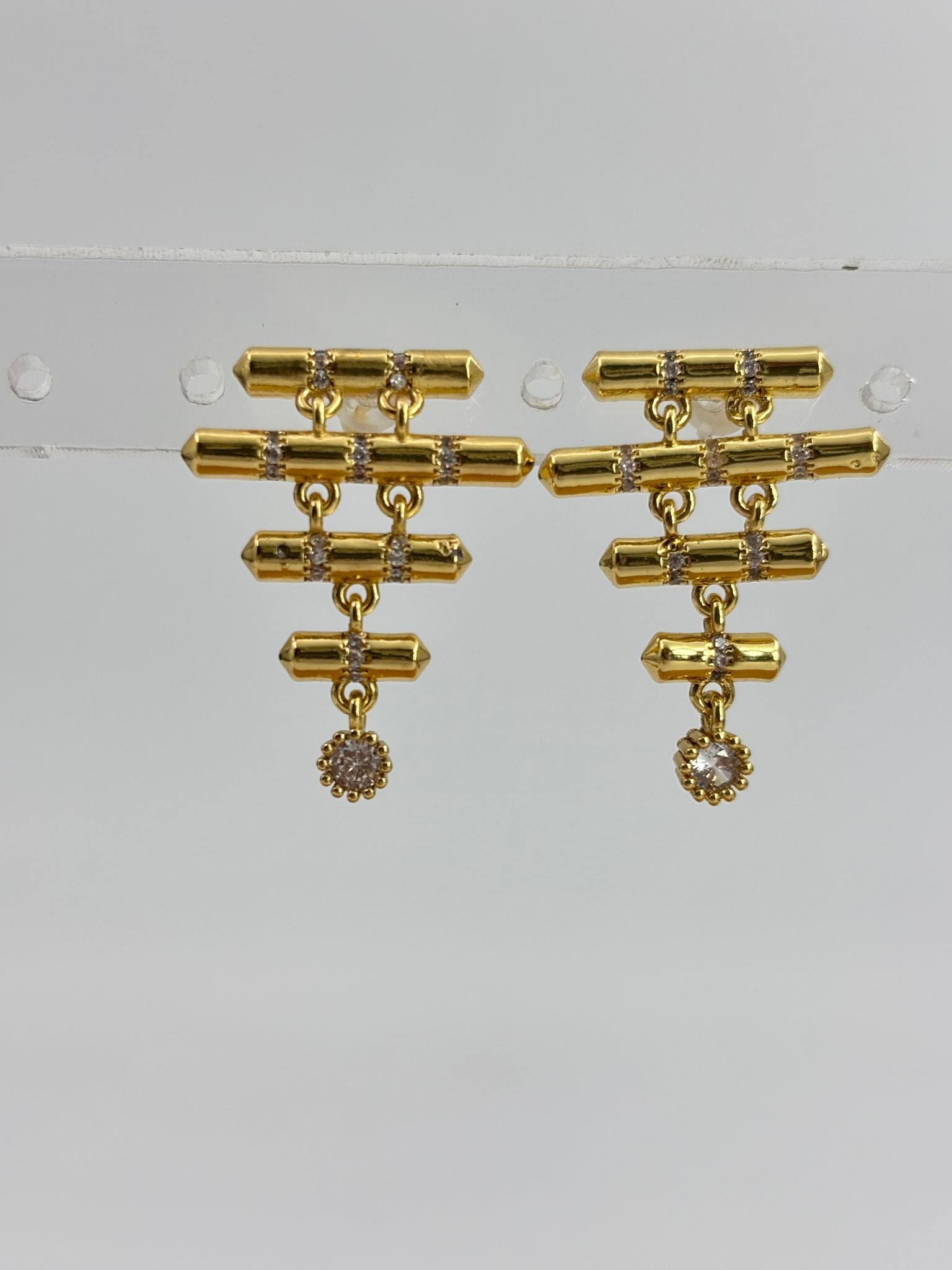 Geometrik Küpe | Zincirli Gold Taş Detay